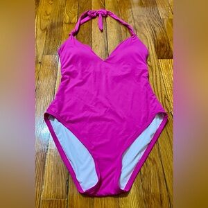 Loft one piece pink, low cut swim suit in size small. Never worn!